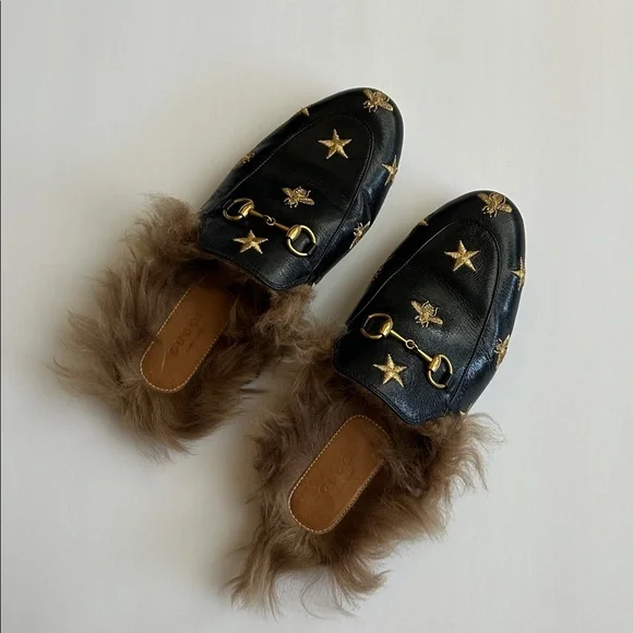 Gucci Black Loafers with Gold Stars and Bees - Picture 3 of 4